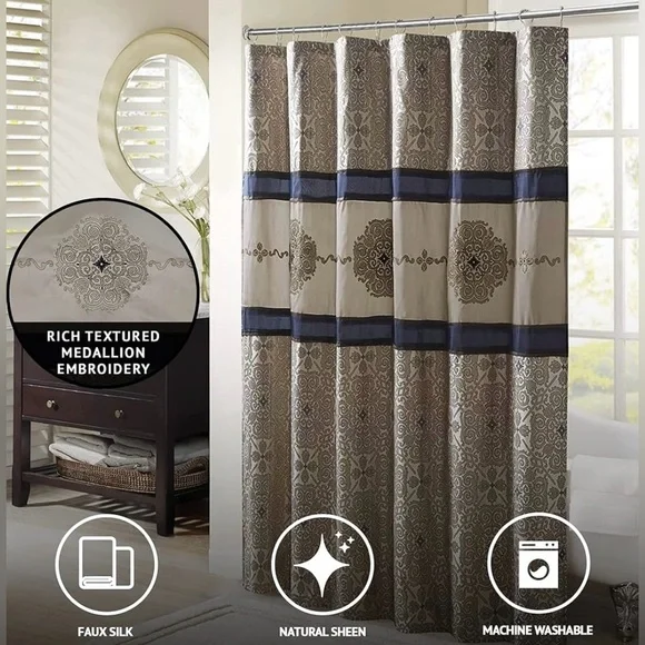 Madison Park Blaine Embroidered Shower Curtain 72x72 - Picture 3 of 7